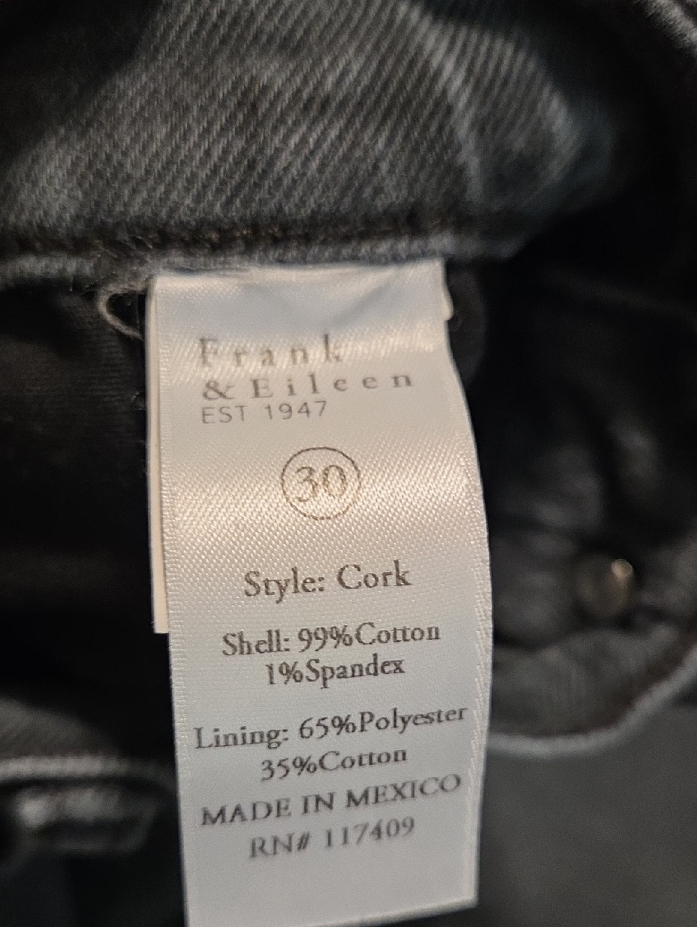 Frank & Eileen Womens Slim Straight Jeans in Charcoal Gray - Picture 5 of 8